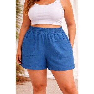 Old Navy XL Sapphire Blue High-Waisted Linen-Blend Pull-On Shorts Beach Casual